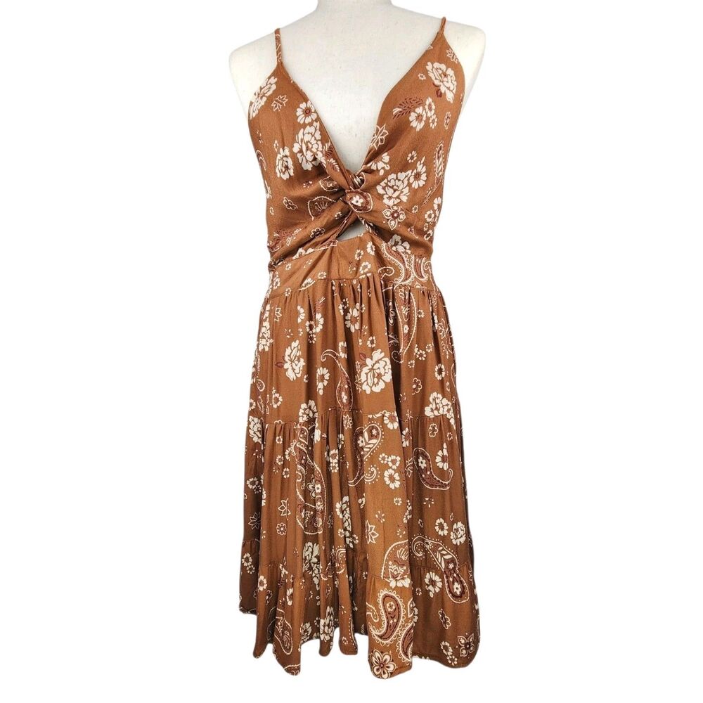 Angie Twist Front Keyhole Tiered Ruffled Dress Junior's Large Prairie Boho India